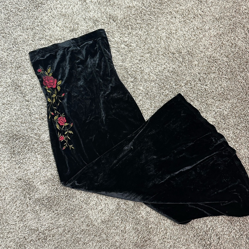 Y2K Jessica McClintock Black Velvet Dress Sz 11 Formal Goth Embroidered Rose